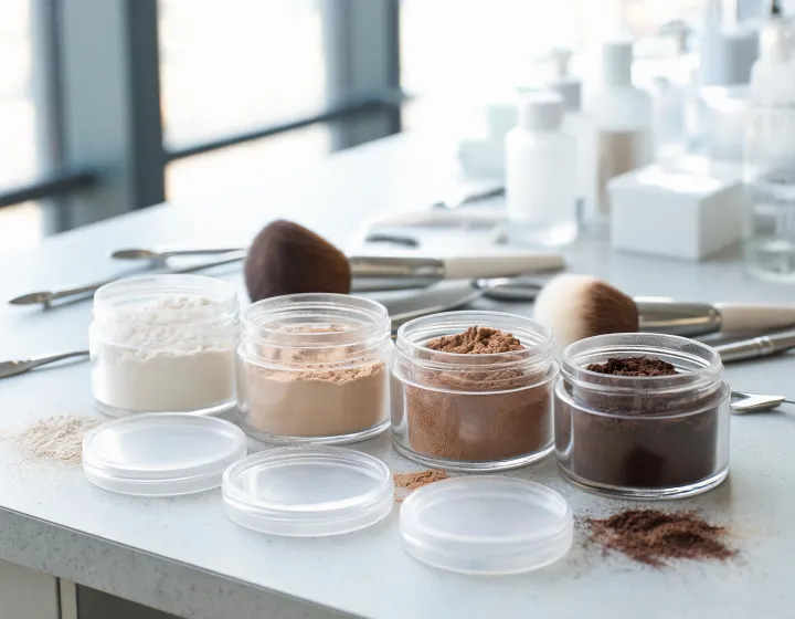Loose Powder Sourcing on a cosmetics bench, illustration only