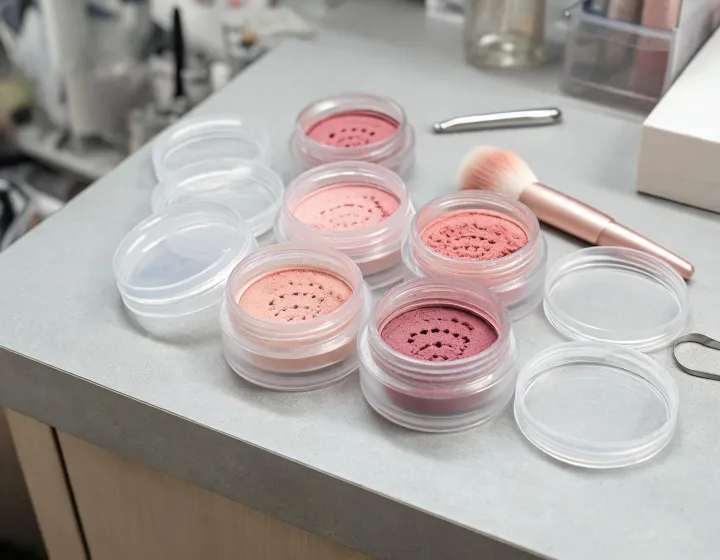 loose powder blush on a cosmetics bench, illustration only